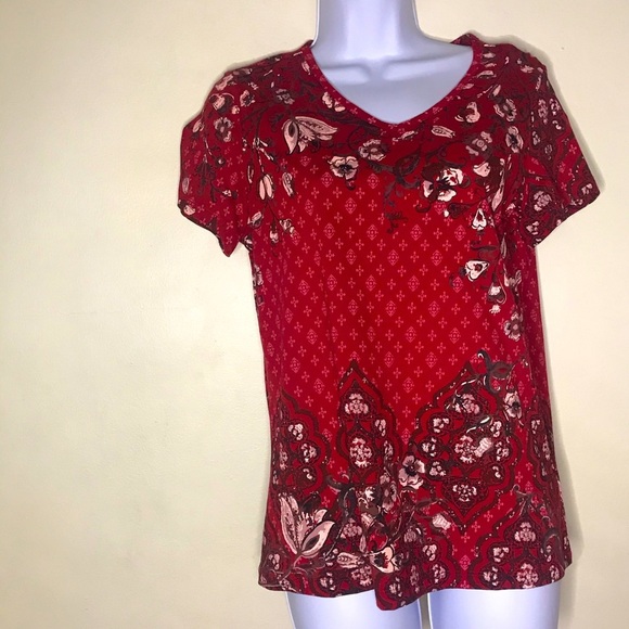 Christopher&banks red floral short sleeve top - Picture 5 of 16